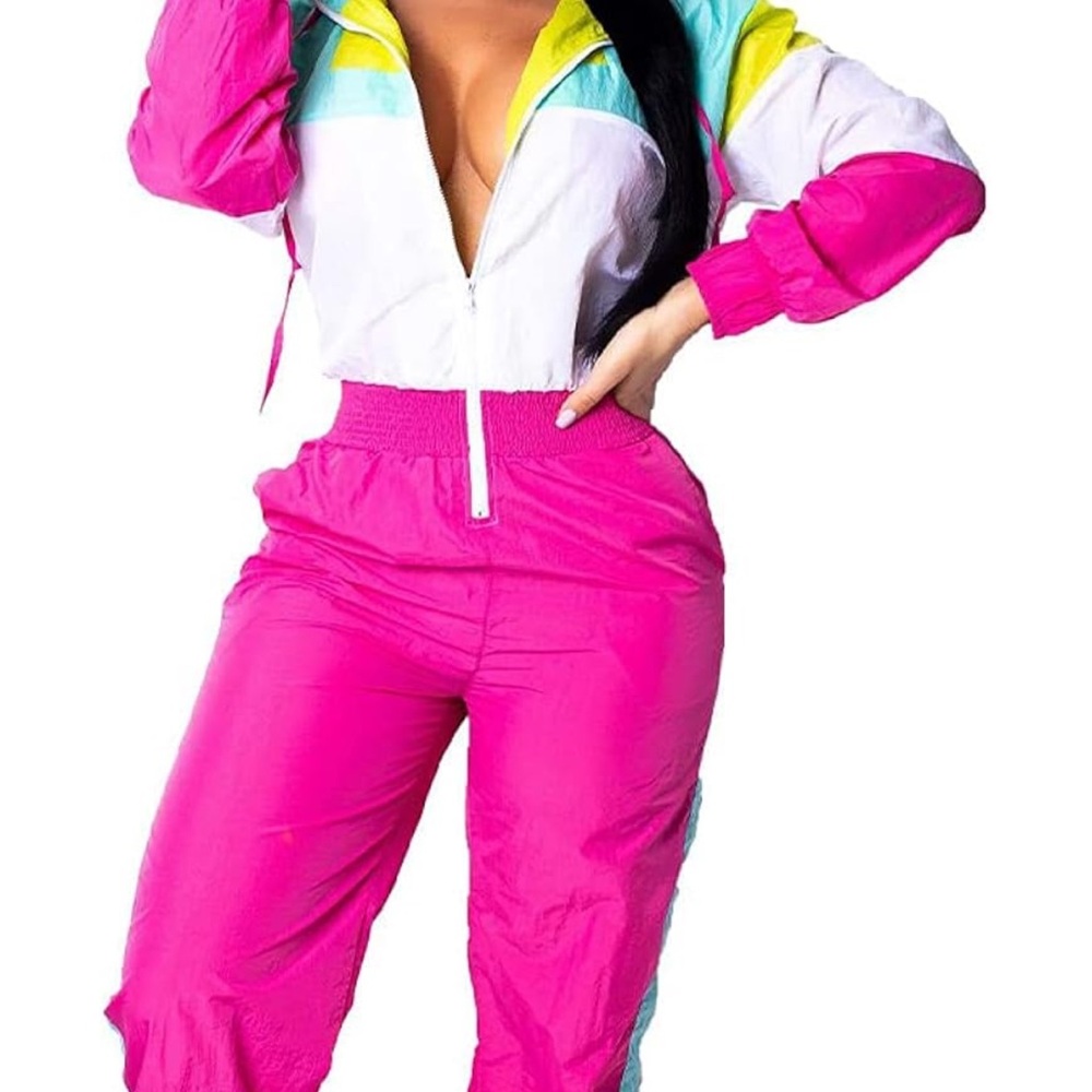 80s/90s Costume Vibrant Pink Women's Windbreaker Jumpsuit